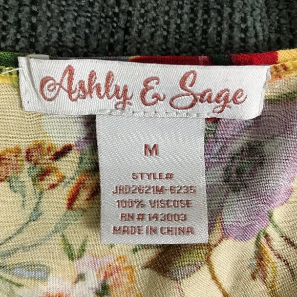 VTG Ashley & Sage Yellow Floral Print Viscose Flutter Sleeves Maxi Dress Sz M - Picture 12 of 12